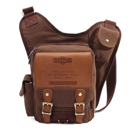 New Hot Sales!! KAUKKO vintage canvas bag Men Shoulder Messenger Cross Body Bag Sling Pack for Mens Business Chest | Багаж и сумки