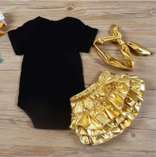 2018 одежда для маленьких девочек комплекты одежды из 3 предметов черные хлопковые