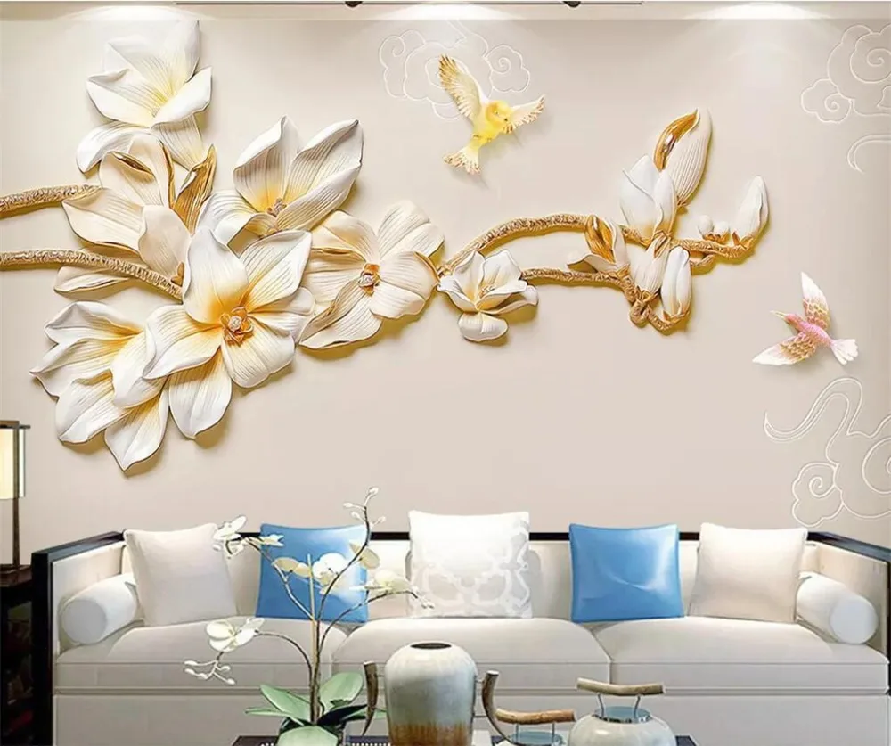 beibehang Custom wallpaper 3d papel de parede jewelry relief three simple and stylish Chinese jade orchid background wall paper |