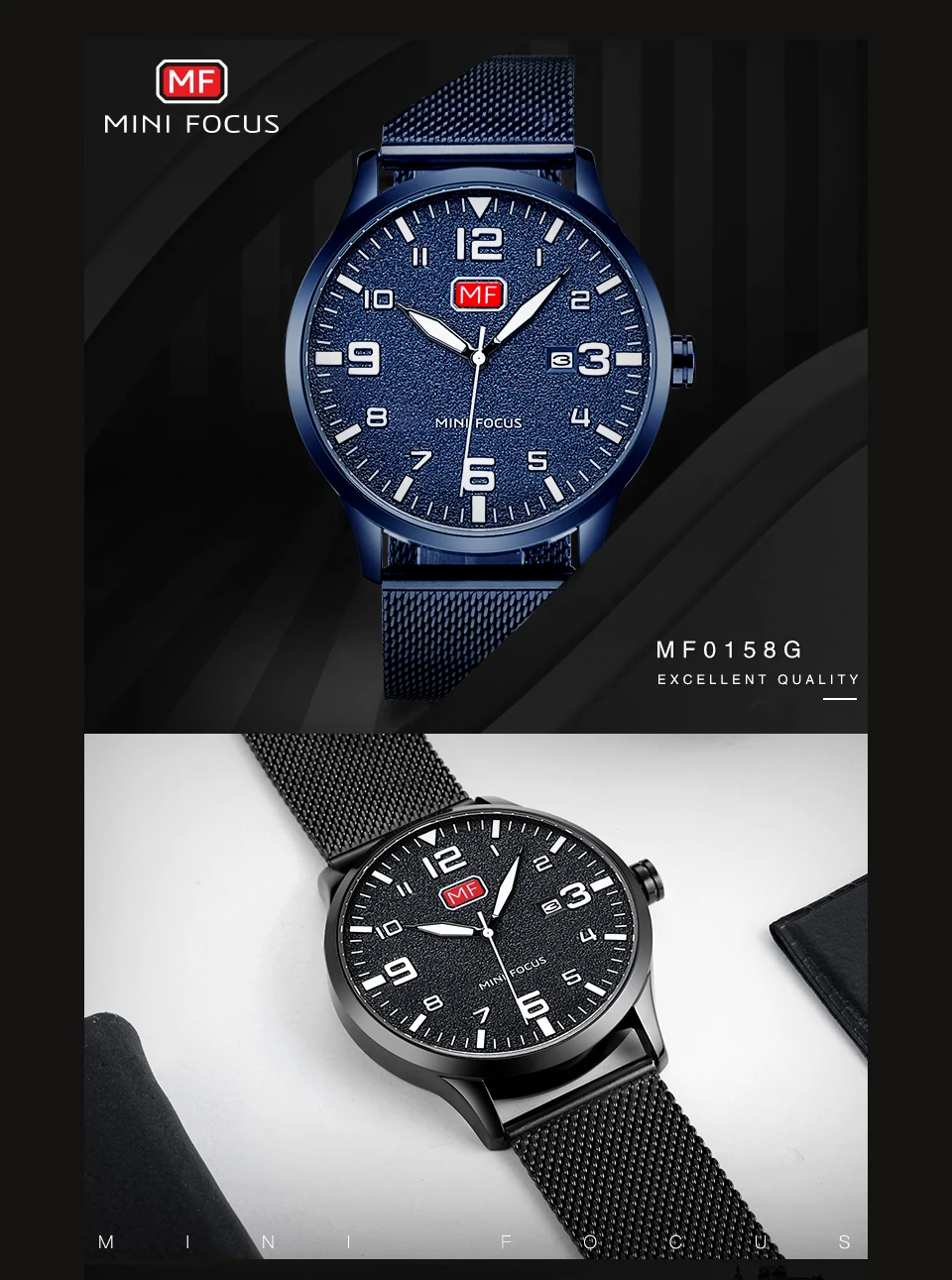 MINIFOCUS Повседневное платье кварцевые аналоговые часы зеленый циферблат сетка