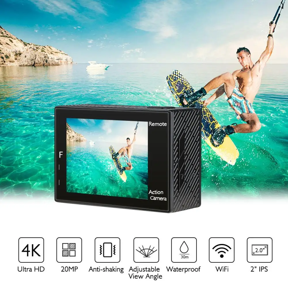 AKASO Brave 4 4K 20MP WiFi Экшн-камера Ultra HD с EIS 30m подводная Водонепроницаемая камера с дистанционным управлением 5X Zoom подводный Ca