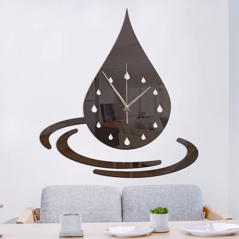 3D акриловый зеркальный стикер часы капли креативные настенные часы-наклейка
