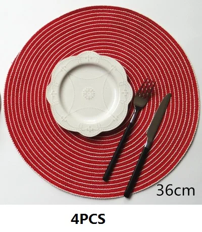 4PC 36CM Junwell полиэстер/Котто плетеные разноцветные круглые салфетки Жаростойкие коврики для обеденного стола Нескользящие моющиеся коврики набор - Цвет: 4PC 36CM