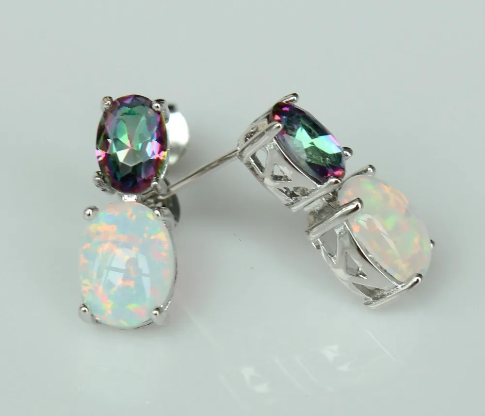 Новые серьги из белого огненного опала с радужным камнем для подарка|stone card|earring