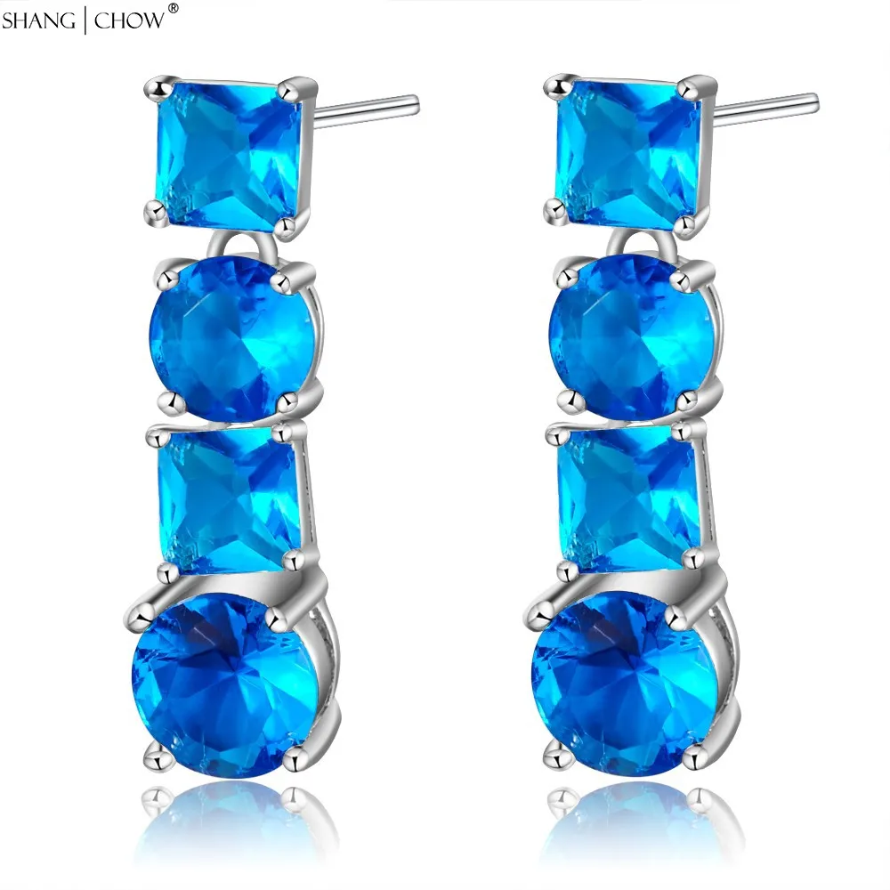 

Серьги-подвески из серебра 925 пробы с синим кристаллом