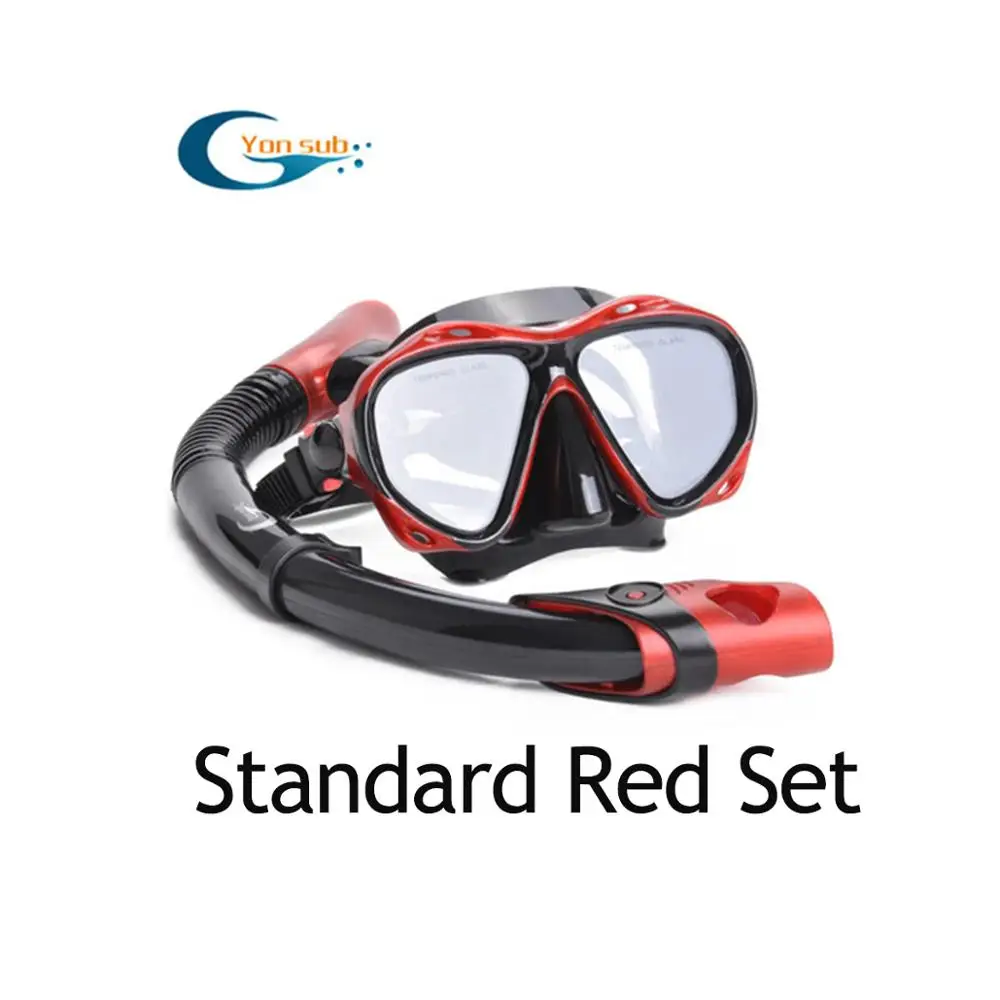 Standard Red Set YONSUB близорукость закаленное погружение оптические линзы маска дайвинг маска трубка набор подводный анти туман и трубка Дайвинг оборудование - Цвет: Standard Red Set