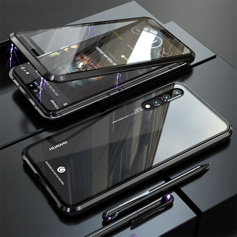 Роскошный полный корпус Магнитный чехол для huawei P20 Pro чехол 360 прозрачное стекло задняя откидная крышка для huawei P20Pro чехол противоударный