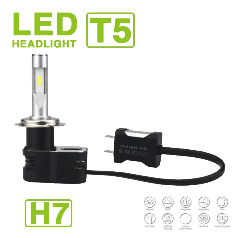 1 Set H1 H4 H7 H8 H9 H11 9005 906 9012 Turbine T5 LED Headlight 60W 9600LM CSP Chips All-in-one White 6000K Auto Car Lamps Bulbs