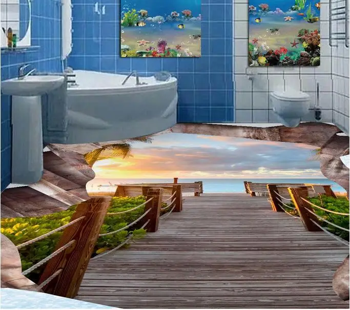 Пользовательские 3d обои для пола водостойкие ванной виниловый клей |