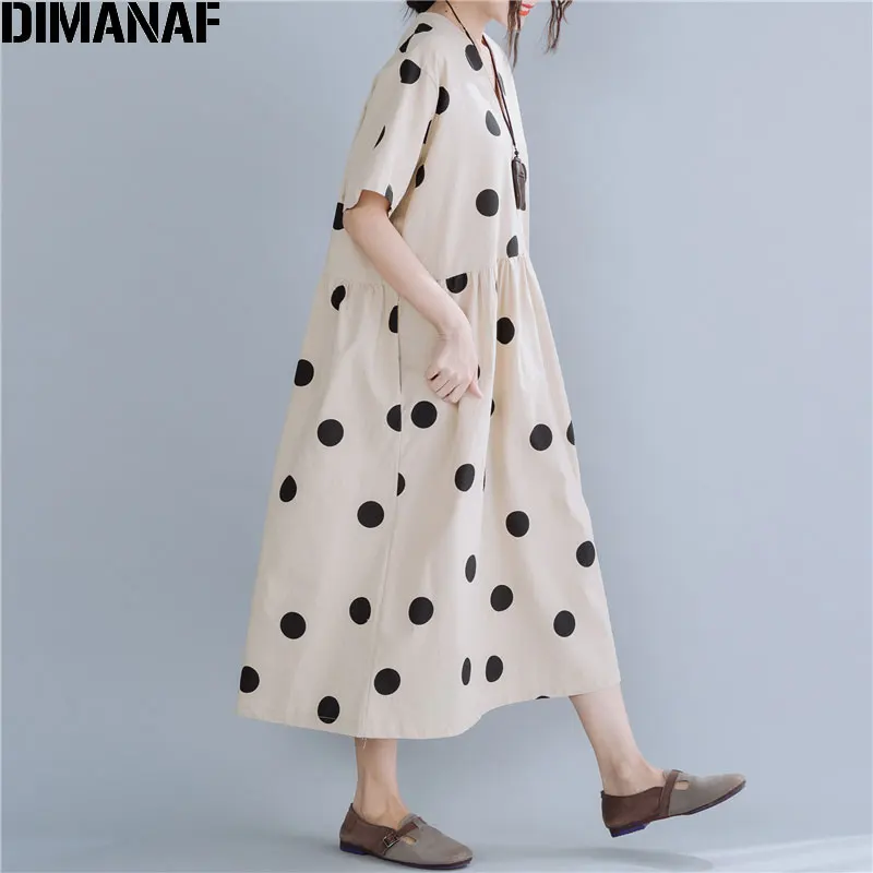 Женское платье в горошек DIMANAF длинное пляжное свободного покроя с V образным