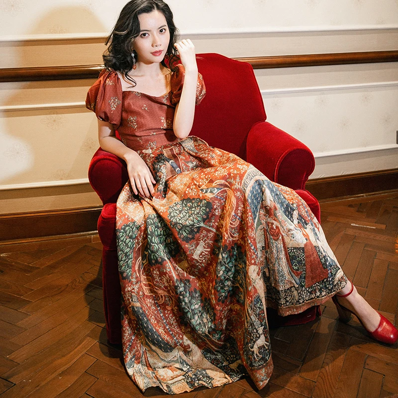 Женское винтажное платье в стиле бохо с коротким рукавом и цветочным принтом