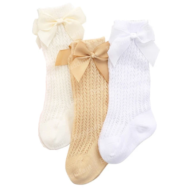 white beige yellow Носки для новорожденных девочек; летние сетчатые носки с бантом; Гольфы; детские носки принцессы; кружевные хлопковые носки; 3 пара/лот - Цвет: white beige yellow