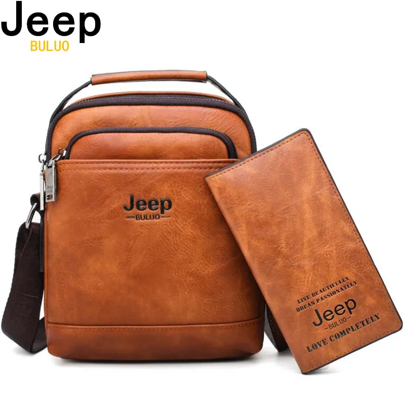 Мужская сумка через плечо JEEP BULUO черная брендовая мессенджер из кожи комплект 2