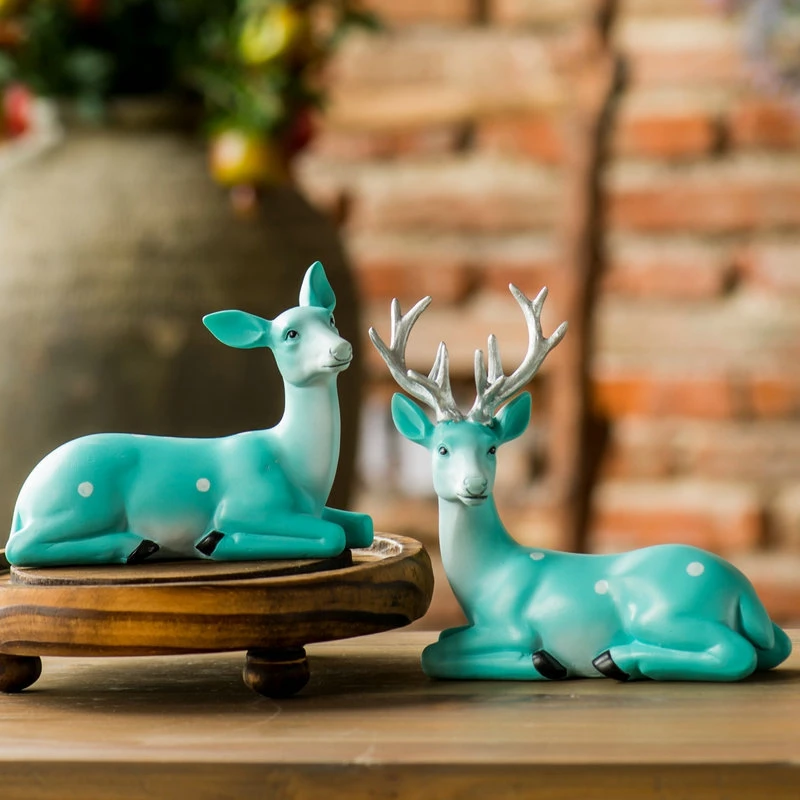 American Village Deer Home Decoration Accessories Modern Blue Resin Decoracion Hogar Creative Crafts Animal Cervo Ornaments | Дом и сад