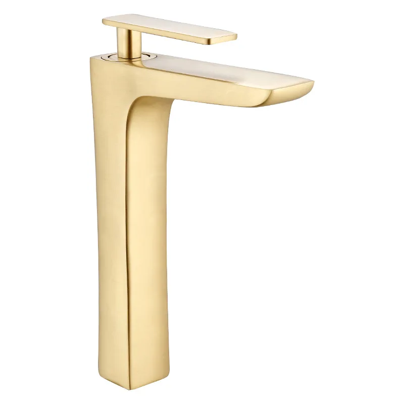 brushed gold tall Смеситель для ванной комнаты, роскошный матовый золотой кран для холодной и горячей раковины, кран для раковины из латуни, смеситель для воды - Цвет: brushed gold tall