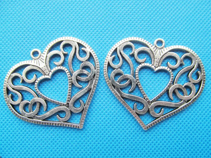 Большие тяжелые подвески/фурнитура в виде сердца из филиграни серебристого