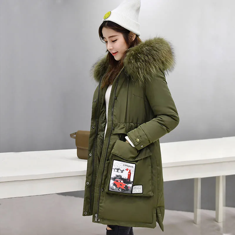 Женский пуховик 2018 большой натуральный мех енота зимняя куртка с воротником