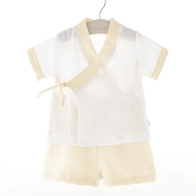 baby Gauze Kimono Comfort Short Sleeve Children's Sleepwear Suit Pyjamas Sets For Kids Hanfu Style Pajamas Christmas Gift Z885 - Цвет: Золотой