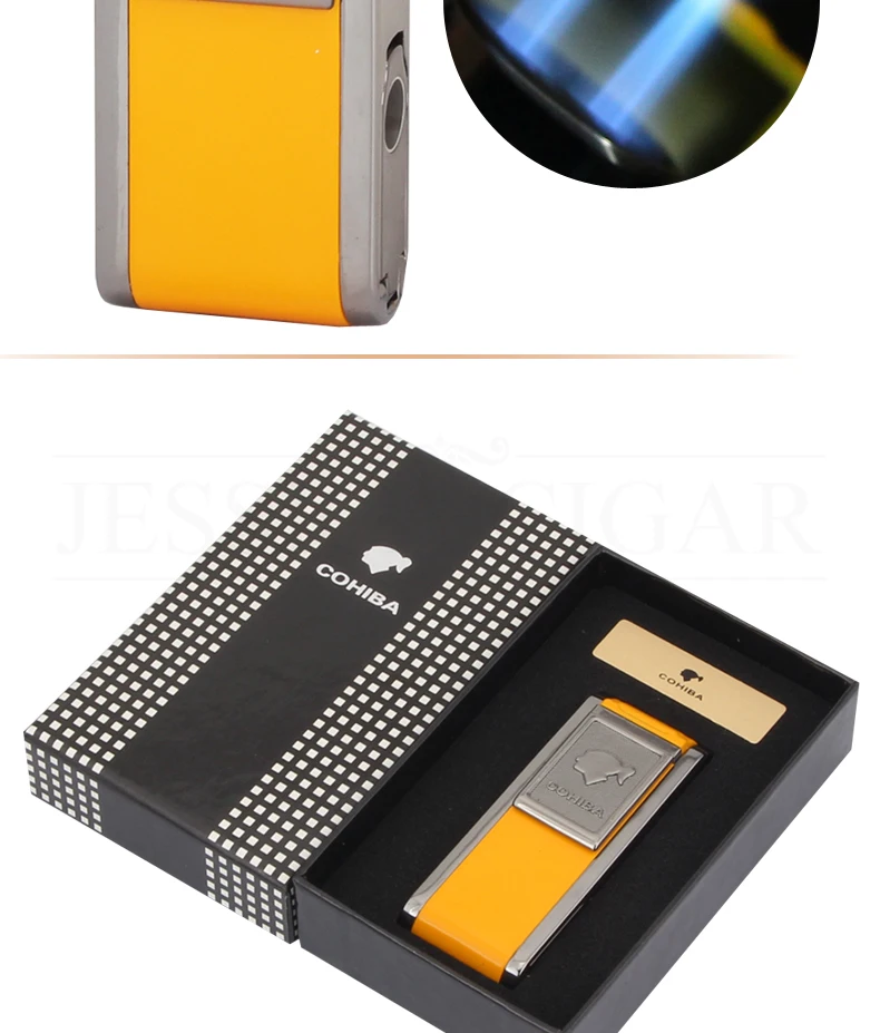 COHIBA Gadgets 2 Fire Flame Jet фонарь Зажигалка для сигар многоразовые ветрозащитные газовые зажигалки с бутаном с сигары удар подарочная коробка