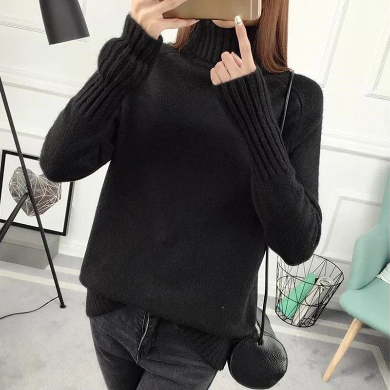 

2019 Autumn Winter Women Sweater Wool Knitting Jumpers Ladies Turtleneck Pullovers Leisure loose Knitwear Winter cc80