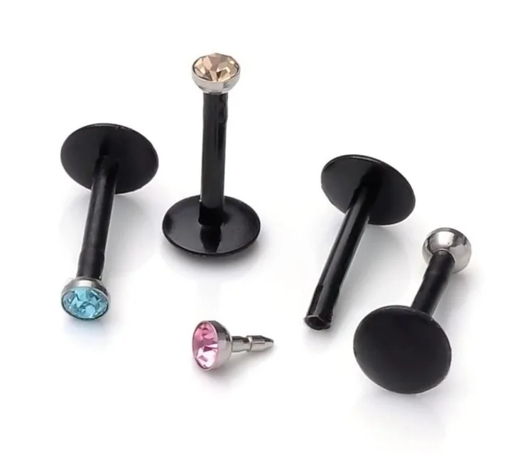 10PCS/LOT Mixed 10 color Rhinestone Labret Lip Ring Soft Acrylic Body Jewelry Black White base Piercing body | Украшения и