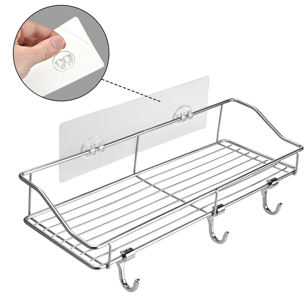 

Free Punching Storage Racks Stainless Steel Single Layer Storage Shelf Home Kitchen Hooks Boards Bathroom Holder Hook