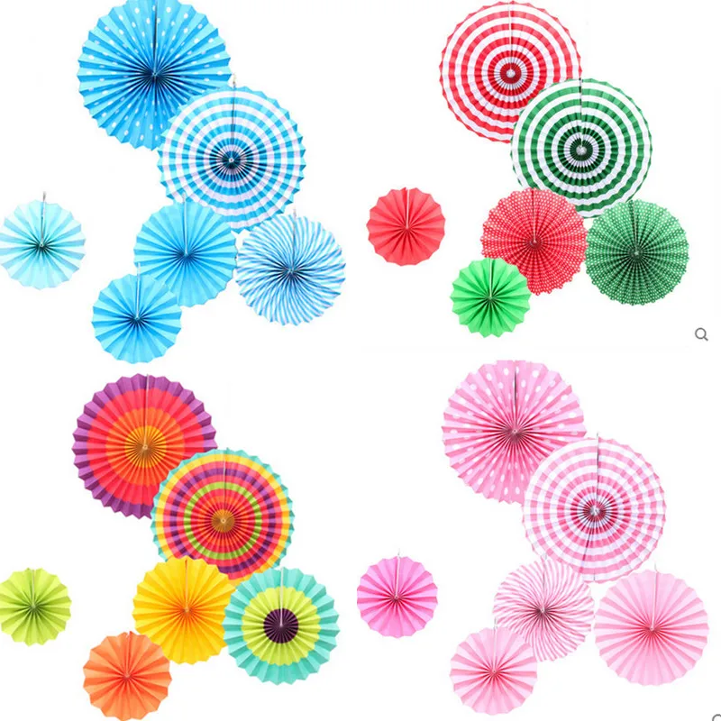 6 шт./компл. Красочные колеса ткани Бумага поклонников Цветы шары фонари партии