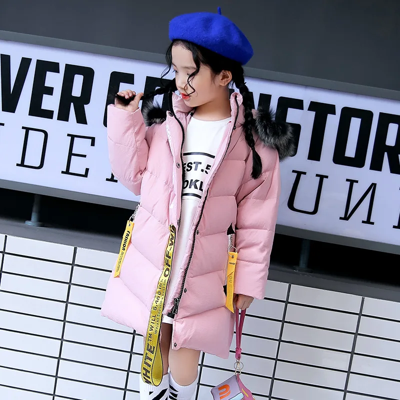 Мода 2017 г. девушки Подпушка Куртки зимние детские пальто для российской погоды