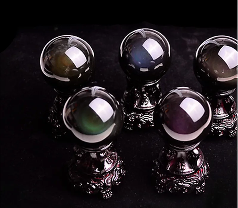 

Brazil Natural Black Obsidian Color Crystal Healing Big Ball Sphere Green Red Purple Blue For Powerful Healing Stone 53mm AAAAA