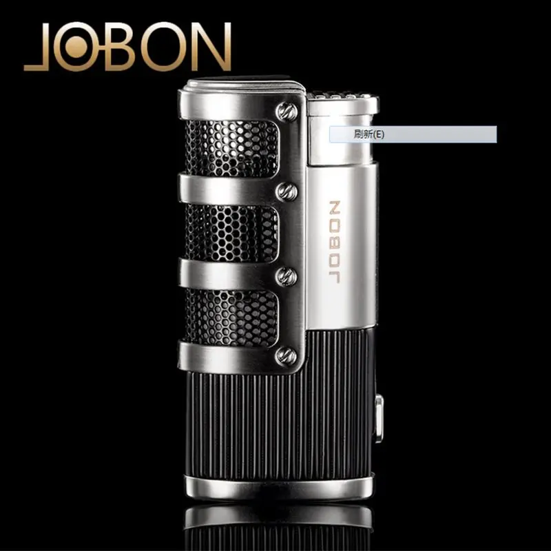 Новая Оригинальная ветрозащитная газовая надувная Зажигалка jobon, креативная металлическая зажигалка с тремя прямыми синими пламенями, мужские высококачественные подарки