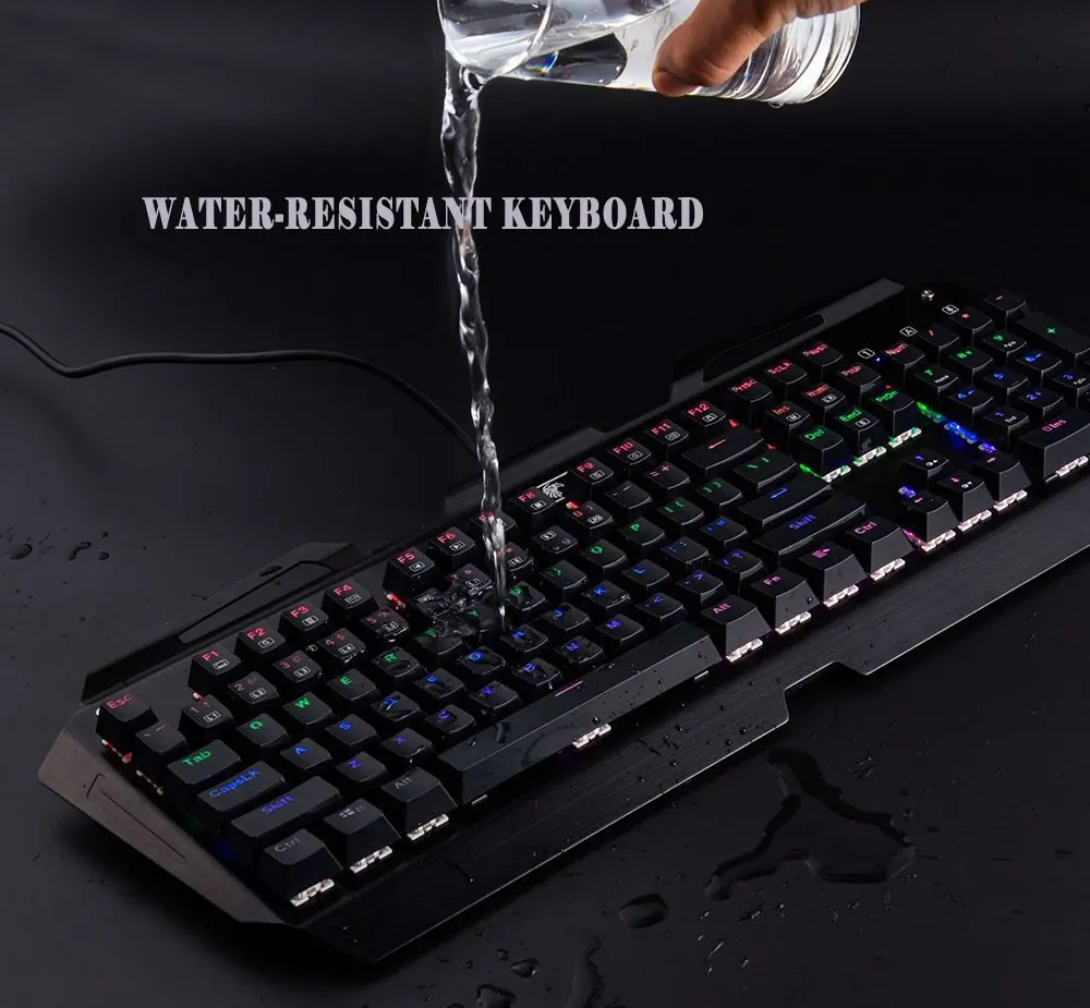 

Mechanical Gaming Keyboard Rainbow LED Backlit Ergonomic Anti-Ghosting 104 Keys Wired Gamer Keyboard with Blue Switches X7000