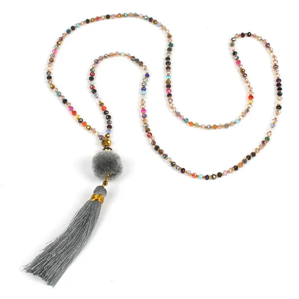 C Ювелирные изделия Shinus Boho, колье с помпоном, массивное ожерелье s, женское красочное ожерелье с кристаллами, бисером, кисточками, макси-цепочка, Длинная подвеска - Окраска металла: C