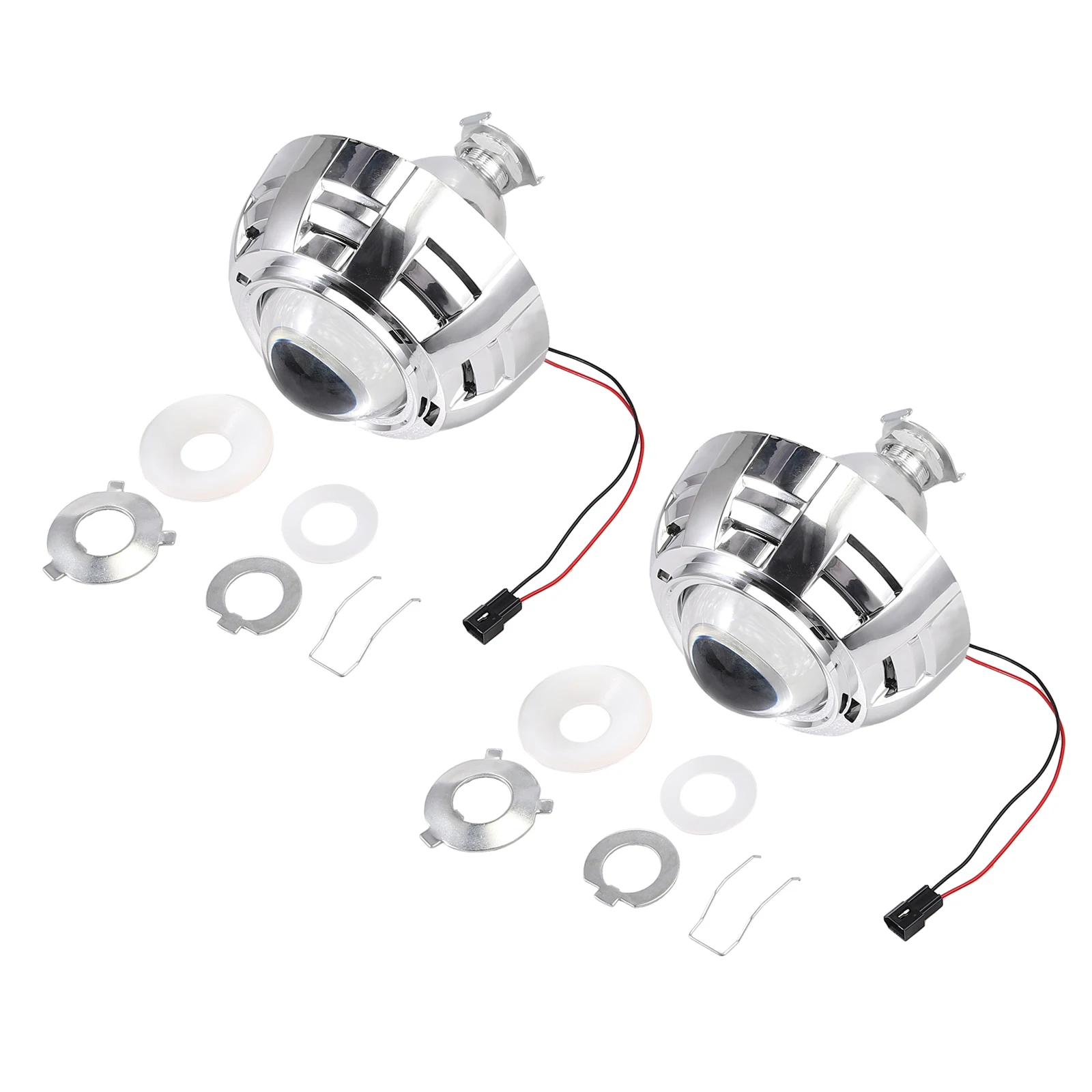 AUTOUTLET 2PCS 3''H1 H7 H4 Mini 2.5 inch Bi Xenon Projector Lenses Mask Silver Shroud Car HID Headlight Kit Lens | Автомобили и