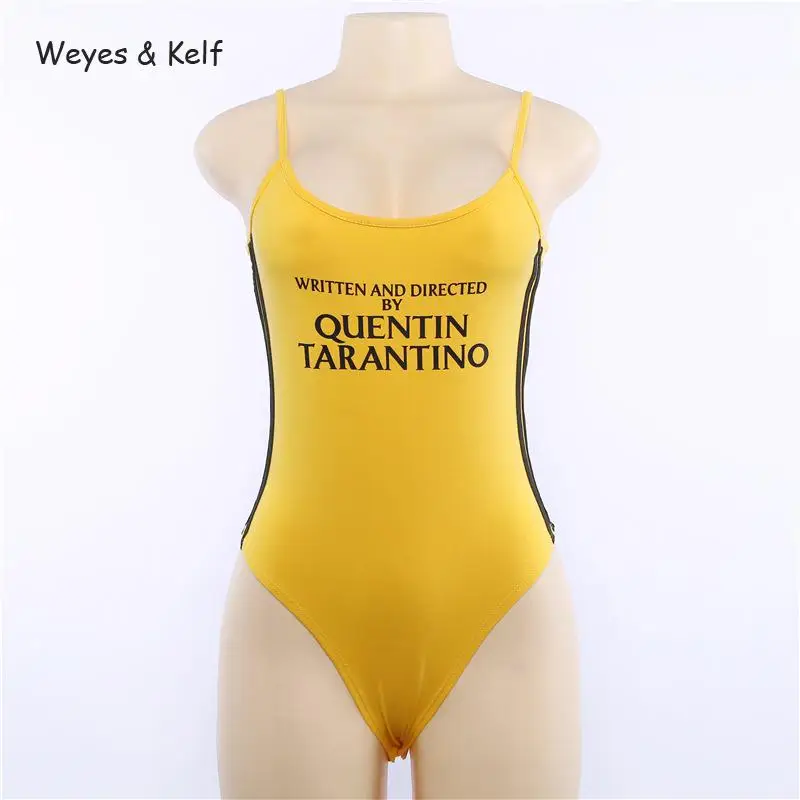 Weyes &amp Kelf Hot Summer Printed Letter Women Sexy Bodysuit 2018 Spring Sleeveless Jumpsuit Short Yellow Rompers | Женская одежда
