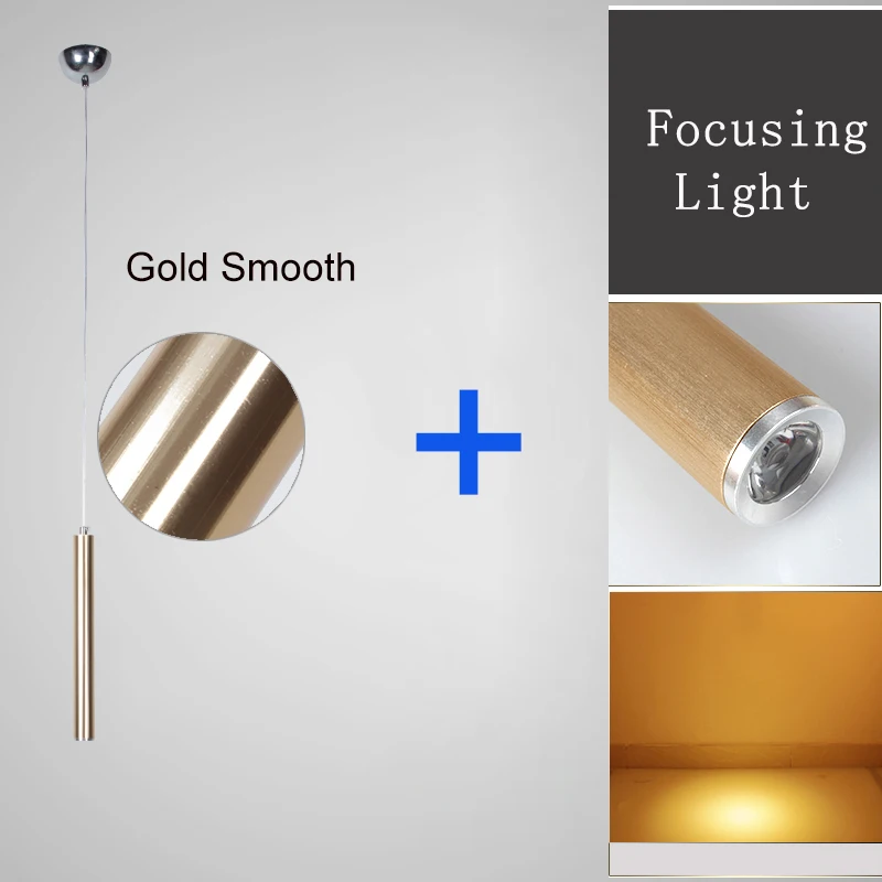 Gold Smooth-Focus Светодиодный подвесной светильник с длинной трубкой, светильник для кухни, острова, столовой, магазина, бара, украшение, цилиндрическая труба, подвесной светильник, кухонная лампа ZDD0008 - Цвет корпуса: Gold Smooth-Focus