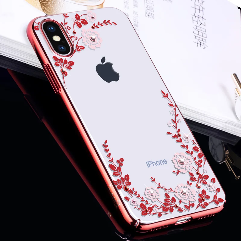 KINGXBAR чехол для iPhone X 10 телефона Роскошные Swarovski элемент кристаллами цветочный