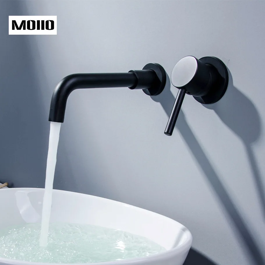 MOIIO Oil Rubbled Black Bathroom Faucet Single Handle Wall Mouned Water Mixer Tap Hot and Cold Sink Rotation Spout Crane | Обустройство
