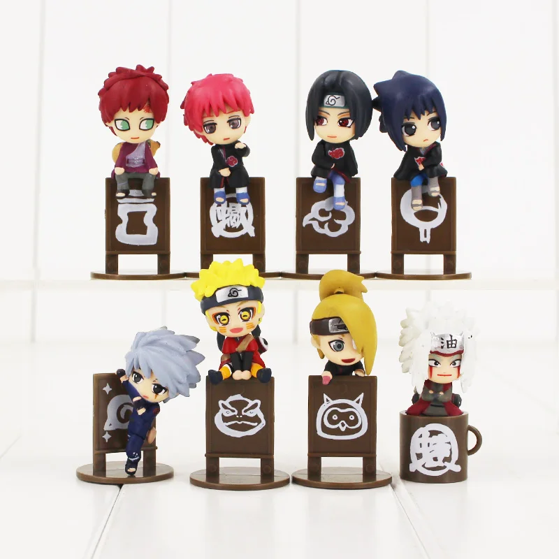 8 шт./лот 4,5 см Наруто Симпатичные SASUKE kakashi Джирайя Гаара ltachi Сасори Дейдара kawaii Время чаепития» ПВХ японского аниме Рисунок Модель игрушки