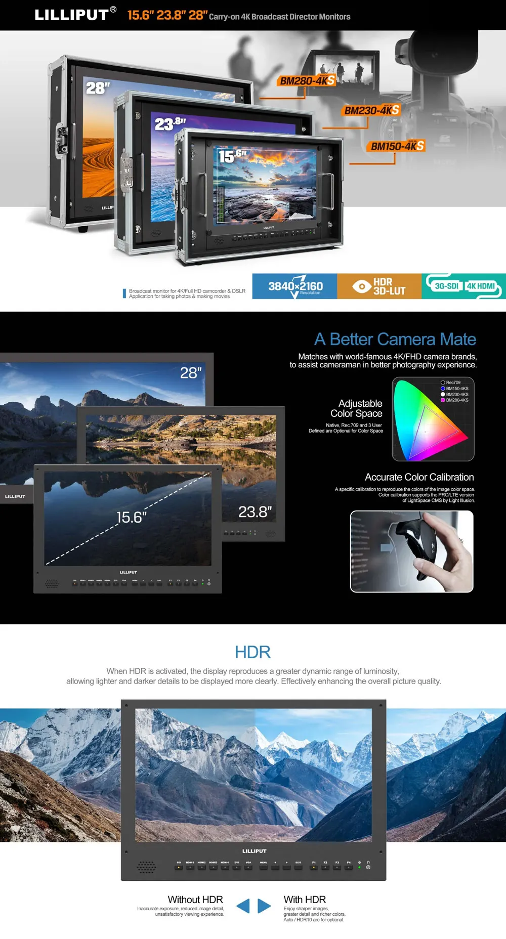 LILLIPUT BM150-4KS 15," 3840x2160 4x4K HDMI 3G-SDI вход и выход трансляция директор для контроля уровня сахара в крови с HDR, 3D-LUT, Цвет пространство