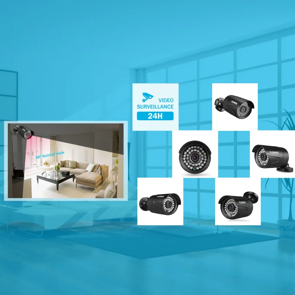 FLOUREON камера видеонаблюдения системы безопасности 8CH 5в1 1080N AHD DVR 4 шт. открытый 3000TVL 1080P 2.0MP камера безопасности комплект