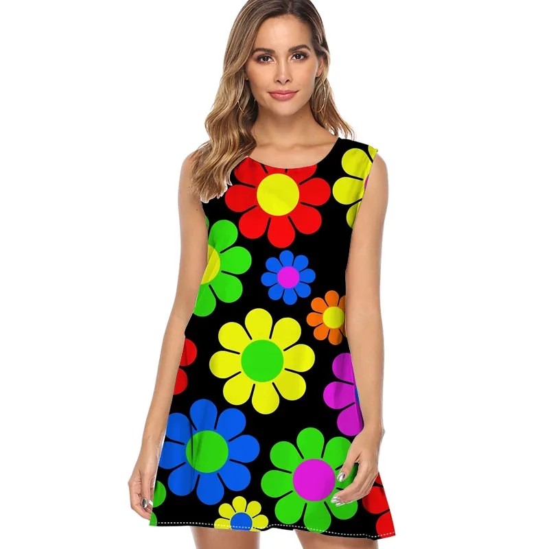 

Women Summer Dress Sleeveless Happy Sloths Jungle Printed Short Mini dresses woman party night beach dresses vestidos