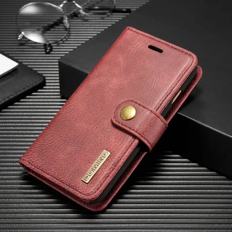 DG. MING 2в1 Винтажный чехол-кошелек для iPhone 7 8, ультра сильный Магнитный съемный кожаный чехол-книжка для iPhone 6S с подставкой - Цвет: Red