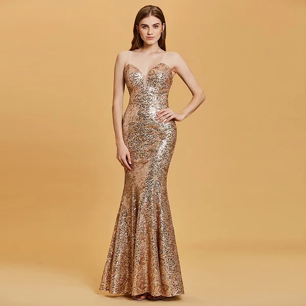 golden Tanpell вечернее платье без спинки Золотой Спагетти ремни без рукавов Длина до пола платья женские вечерние Вечерние платья Русалка - Цвет: golden