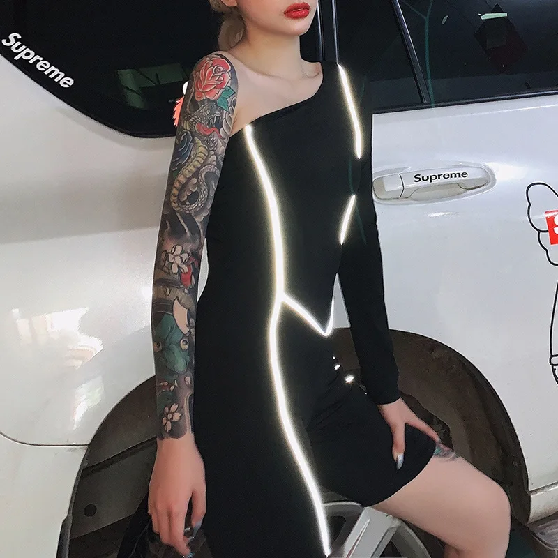 Shiny Neon Orange One Shoulder Reflective Playsuit Women Sexy Long Sleeve Rompers Short Jumpsuit Black Green | Женская одежда