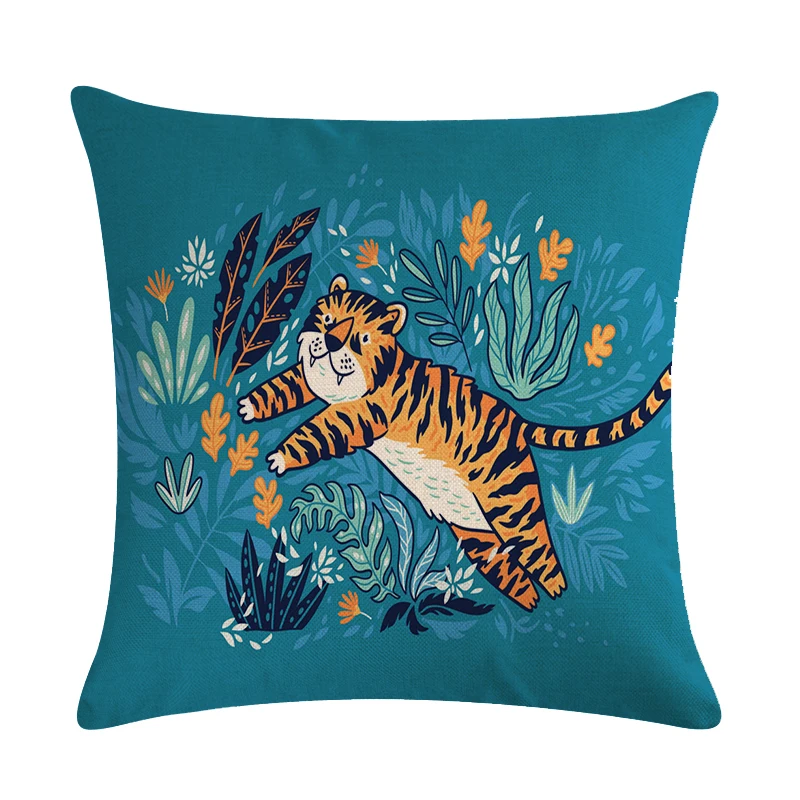 Cute Cartoon Pattern Plant Pillowcase Tiger Pillow Case Married Couples Kitten Cushions Cover Outdoor Chair 45x45cm | Дом и сад