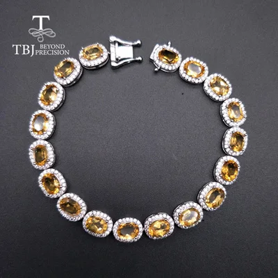 TBJ, натуральный цитрин топаз, зеленый агат, перидот, гранат, драгоценный камень, браслет из стерлингового серебра 925 пробы, ювелирные изделия для женщин, подарок на помолвку - Цвет камня: citrine