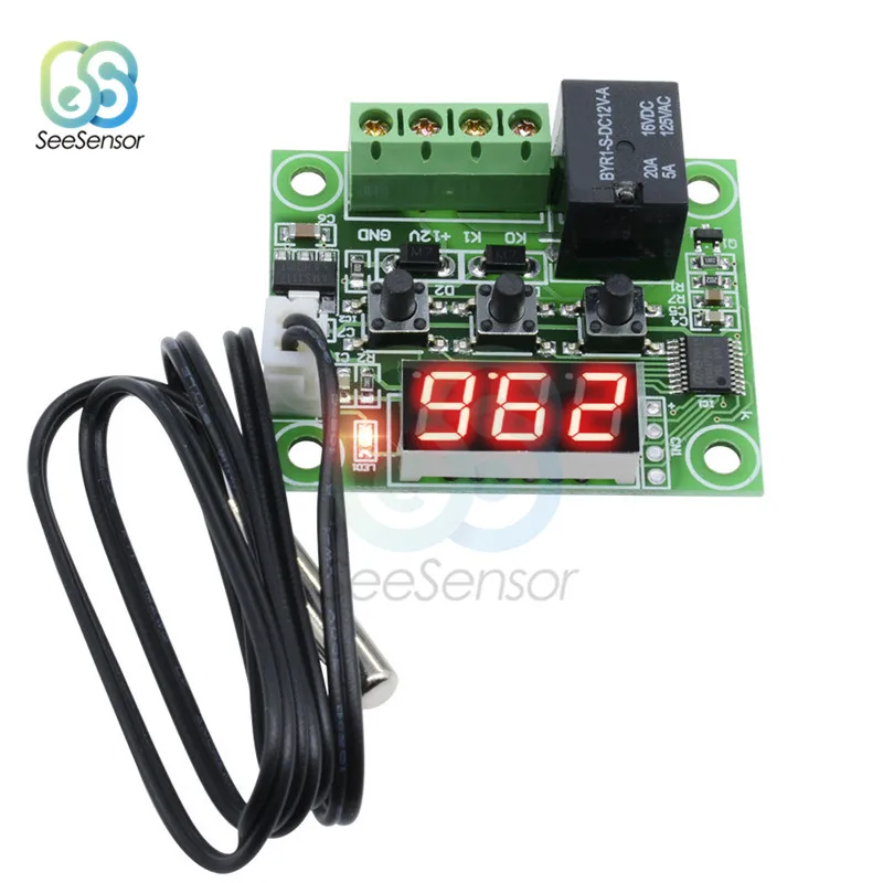 Red W1209 DC Постоянный ток 12в Светодиодный цифровой термостат Регулятор температуры Термометр Модуль переключателя Водонепроницаемый датчик NTC Терморегулятор с датчиком темпиратуры - Цвет: Red