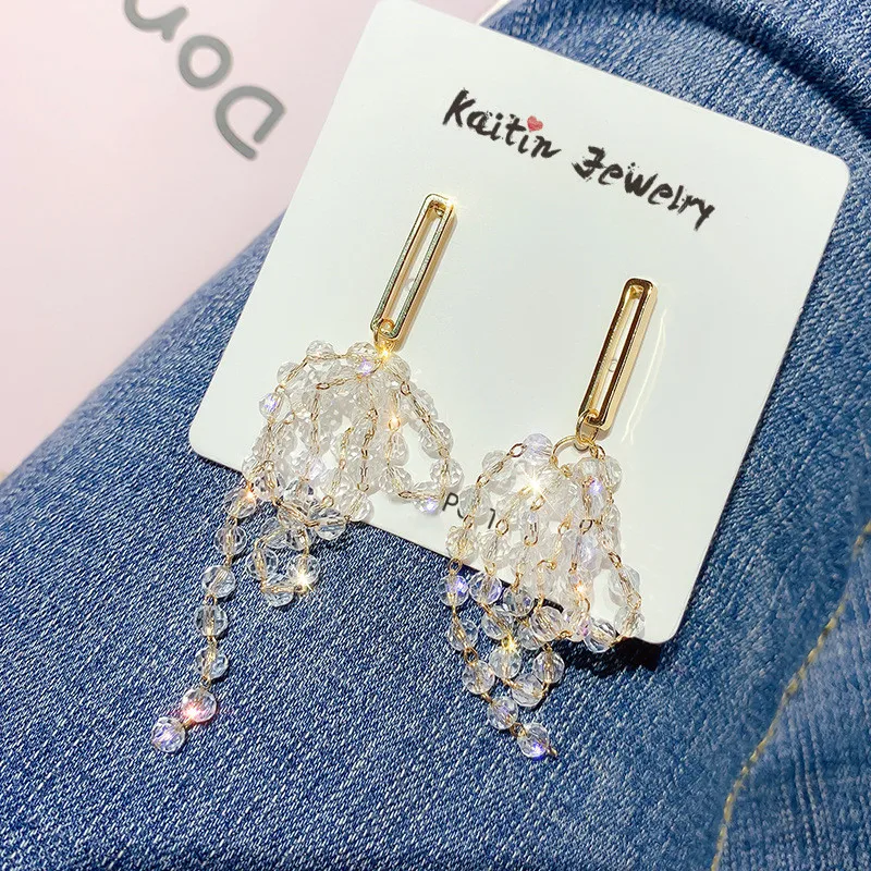FYUAN длинные кисточки кристаллы бусины Висячие серьги для женщин Bijoux изысканные геометрические висячие серьги массивные серьги ювелирные изделия