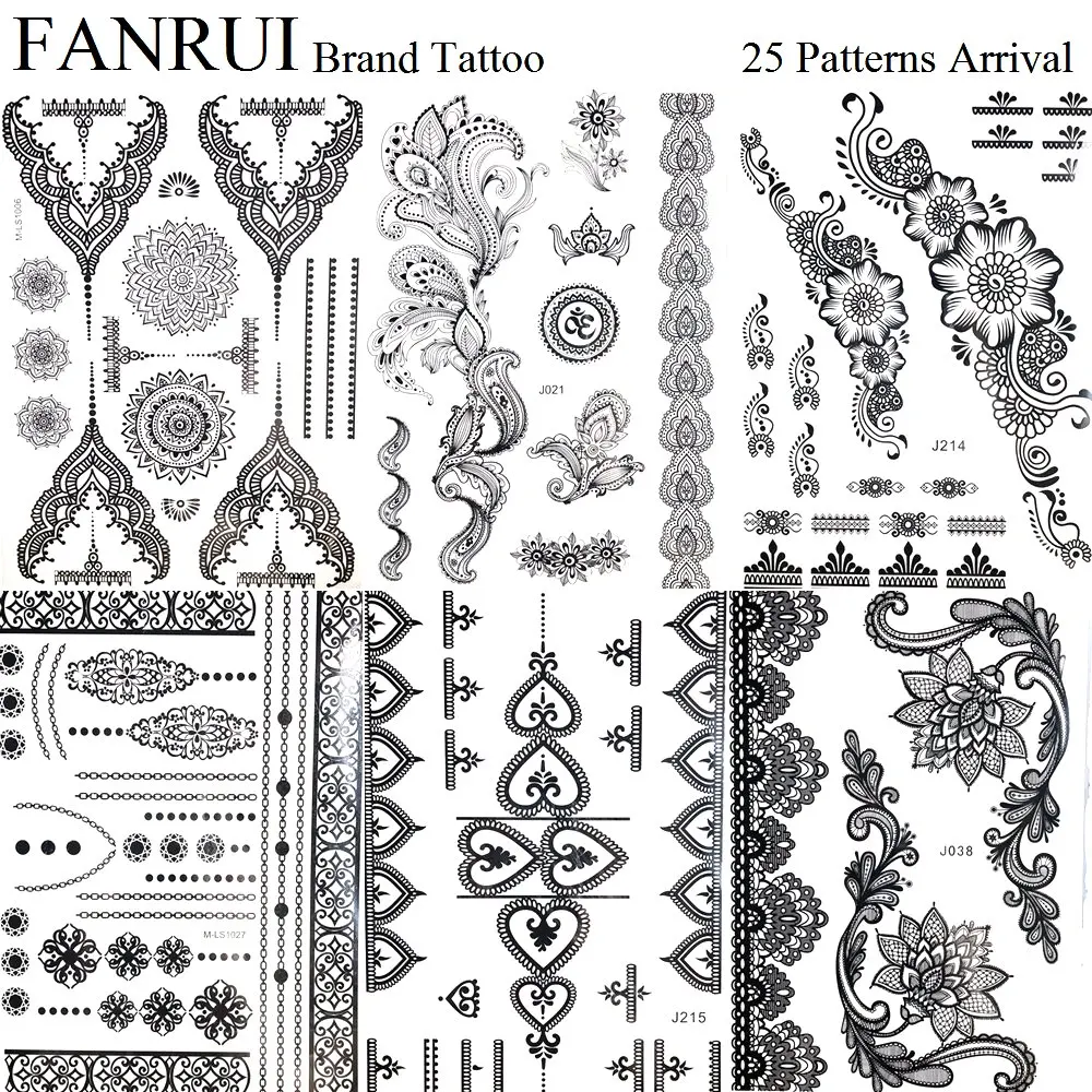 Любовь Хна Цветок черная временная татуировка тело рука искусства поддельные