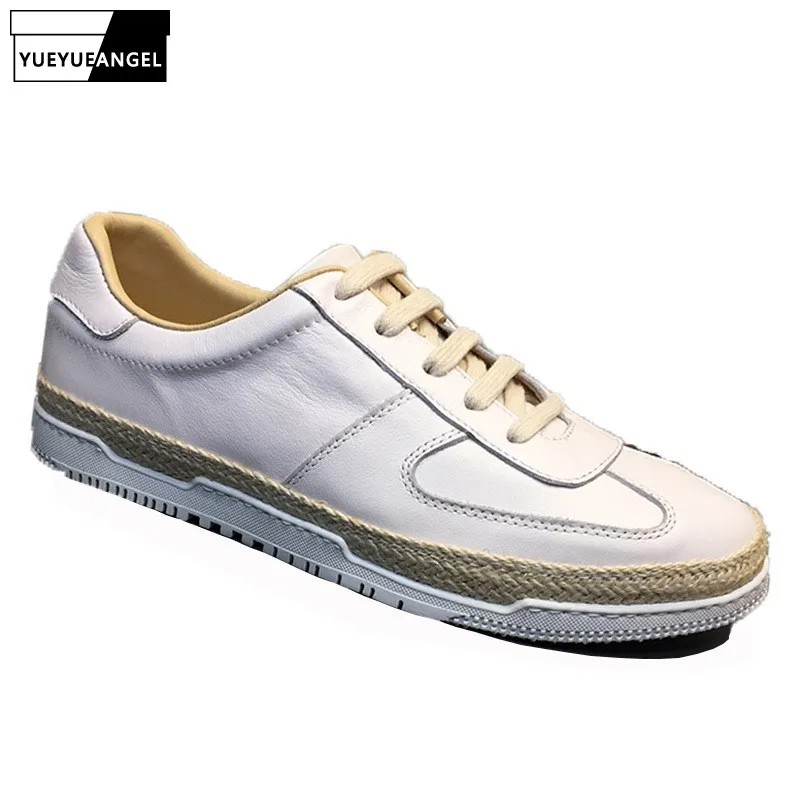 

New Brand Luxury Genuine Leather Shoes Men Korean Fashion Breathable Casual White Black Sneakers Summer Lace Up Footwear